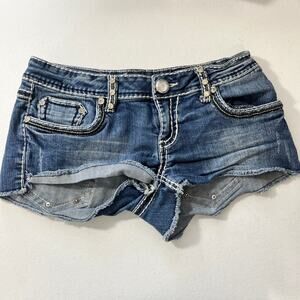 LA Idol USA Womens Booty Cut Blue Shorts with Rhinestones Size M